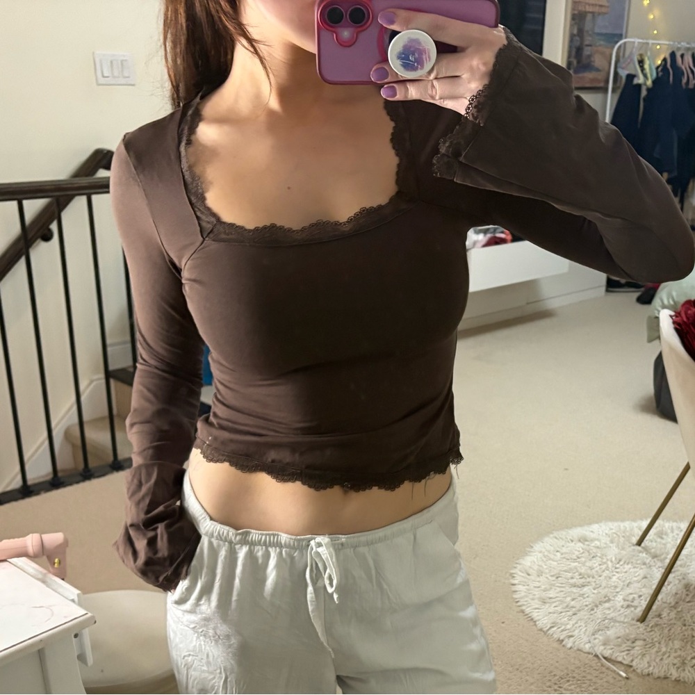 Brown Long Sleeve Top | Size S